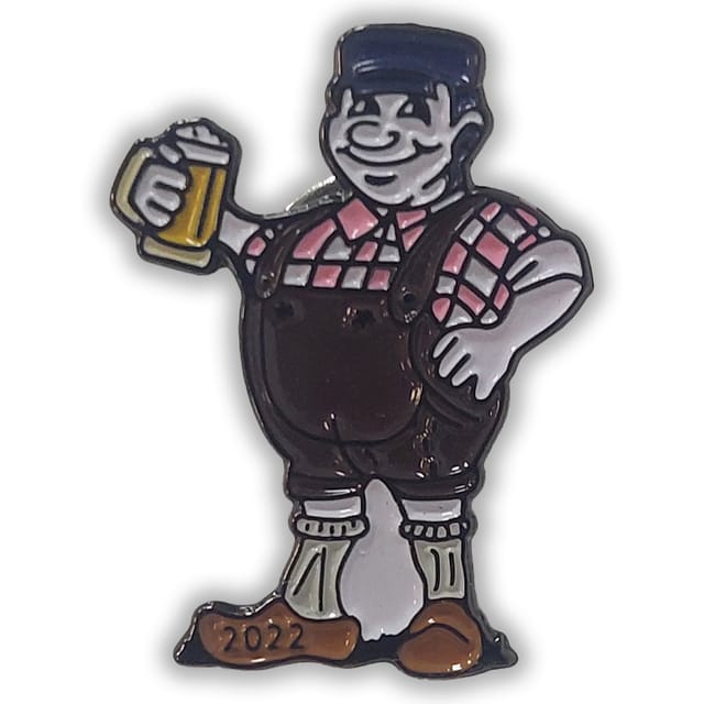 Zacht emaille carnavalspin van een figuur in tuinbroek met bierpul