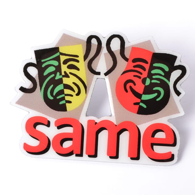 Full colour carnavalspin met twee maskers en tekst