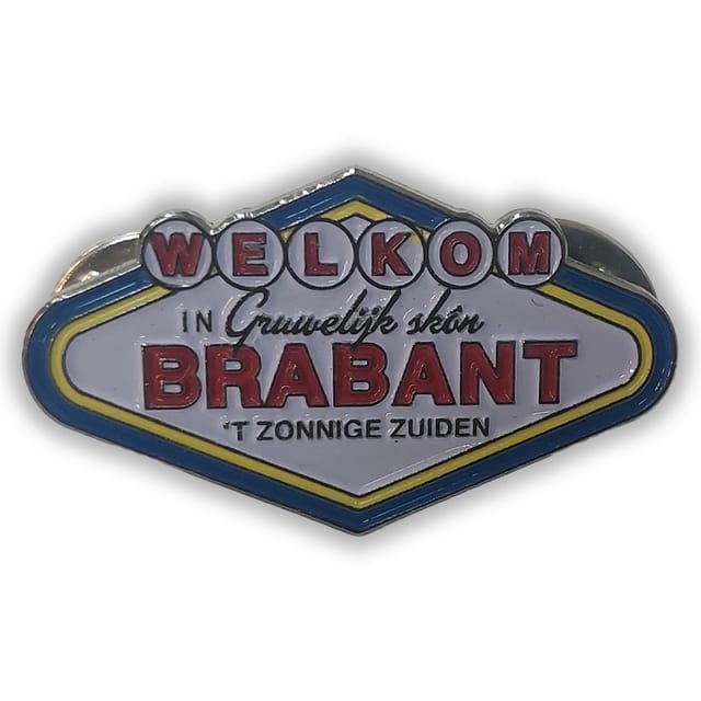 Zacht emaille carnavalspin met een welkomstbord en tekst