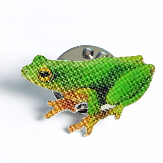 Full colour speldje in de vorm van een groene boomkikker