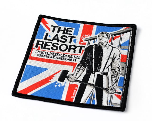 Vierkante geweven patch met een figuur voor een Britse vlag, fijne letters