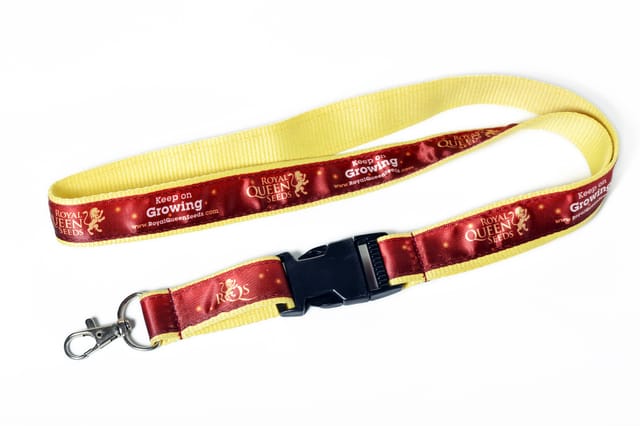 Polyester lanyard met full colour satijnlint, klikgesp en musketonhaak