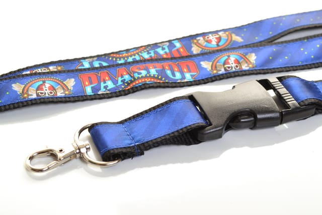 Polyester lanyard met full colour lint, klikgesp en musketonhaak